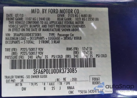 2013 Ford Fusion Hybrid Se z USA, uszkodzony, nr VIN 3FA6P0LU0DR373085